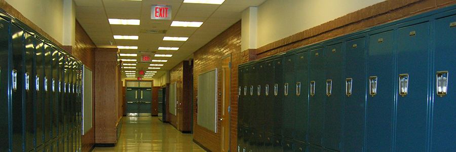 school hallway with lockers